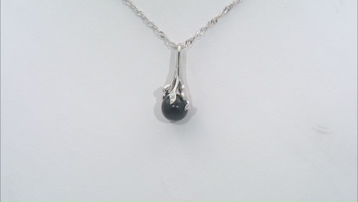Black Cultured Freshwater Pearl & White Zircon Rhodium Over Sterling Silver Pendant With Chain Video Thumbnail