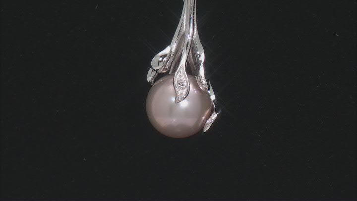 Pink Cultured Freshwater Pearl & White Zircon Rhodium Over Sterling Silver Pendant With Chain Video Thumbnail