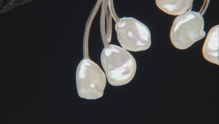 White Cultured Keshi Freshwater Pearl 7mm Rhodium Over Sterling Silver Earrings Video Thumbnail