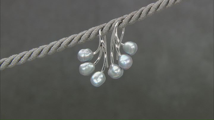 Platinum Cultured Keshi Freshwater Pearl Rhodium Over Sterling Silver Earrings Video Thumbnail