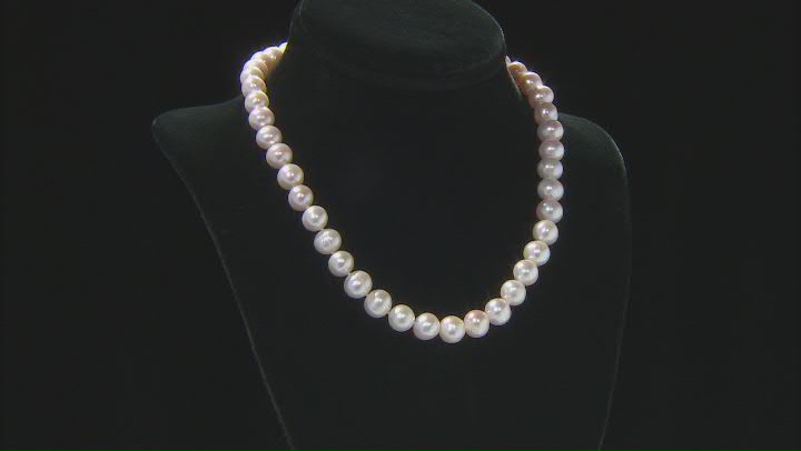White Cultured Freshwater Pearl 9-10mm Rhodium Over Sterling Silver 18 Inch Strand Necklace Video Thumbnail