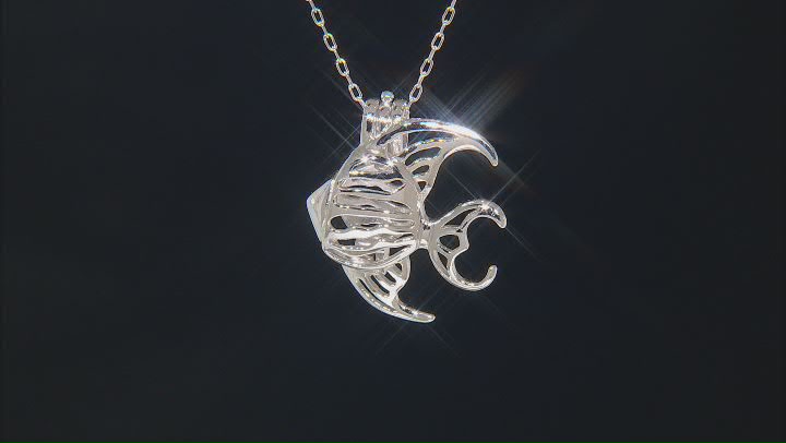 Wish® Pearl Cultured Freshwater Pearl 5-6mm Rhodium Over Silver Fish Cage Pendant With Chain Video Thumbnail