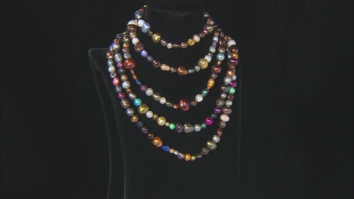 Multi-Color Cultured Freshwater Pearl 62 Inch Endless Strand Necklace Set of 2 Video Thumbnail