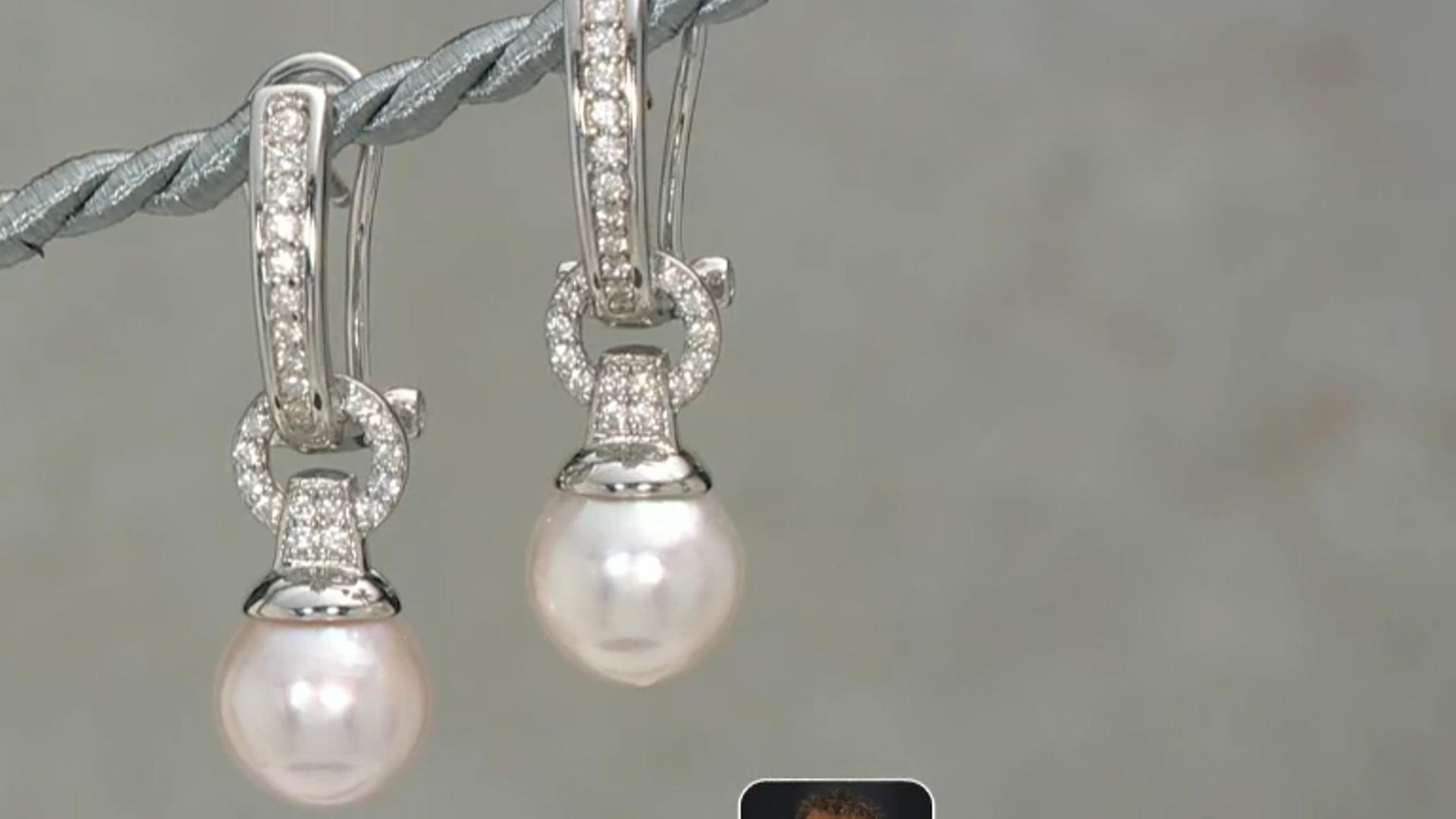 White Cultured Japanese Akoya Pearl & 0.42ctw White Zircon Rhodium Over Sterling Silver Earrings Video Thumbnail
