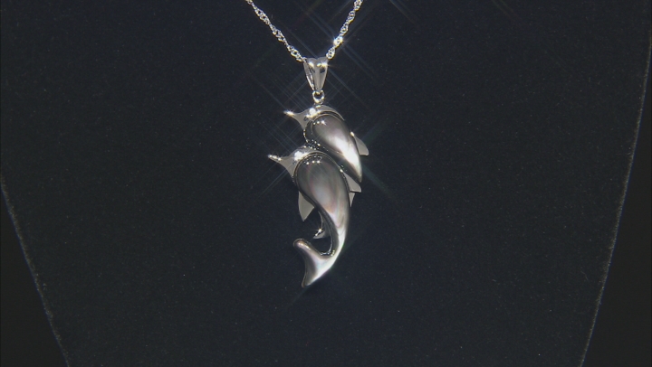 Tahitian Mother-of-Pearl Rhodium Over Sterling Silver Dolphin Pendant With Chain Video Thumbnail