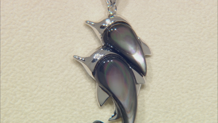 Tahitian Mother-of-Pearl Rhodium Over Sterling Silver Dolphin Pendant With Chain Video Thumbnail