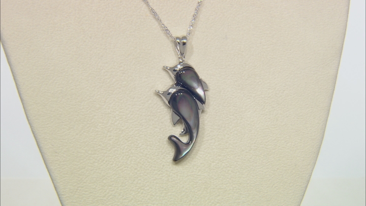 Tahitian Mother-of-Pearl Rhodium Over Sterling Silver Dolphin Pendant With Chain Video Thumbnail
