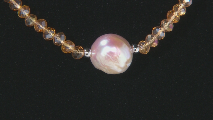 Genusis™ Cultured Freshwater Pearl & Champagne Crystal Rhodium Over Silver 32 Inch Necklace
