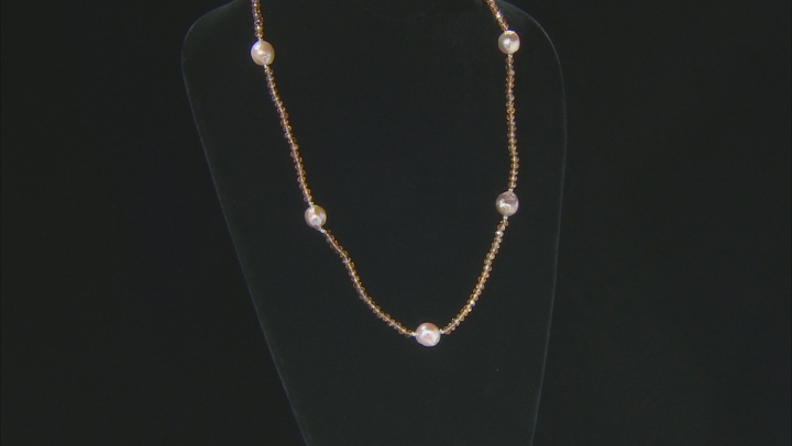 Genusis™ Cultured Freshwater Pearl & Champagne Crystal Rhodium Over Silver 32 Inch Necklace Video Thumbnail