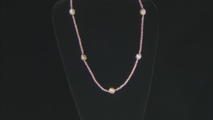 Genusis™ Cultured Freshwater Pearl & Pink Crystal Rhodium Over Silver 32 Inch Necklace Video Thumbnail