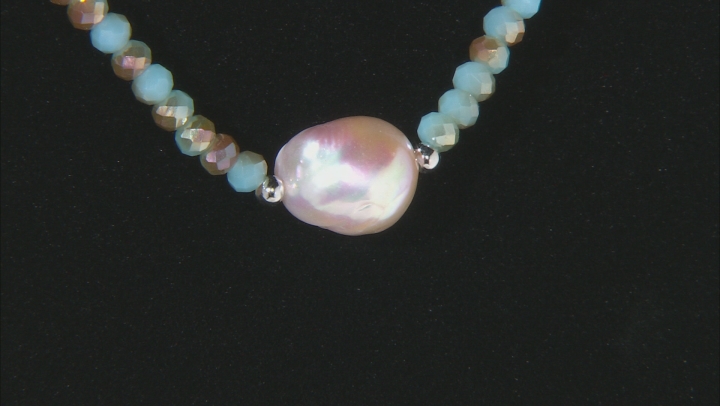 Genusis™ Cultured Freshwater Pearl & Green Crystal Rhodium Over Silver 32 Inch Necklace Video Thumbnail