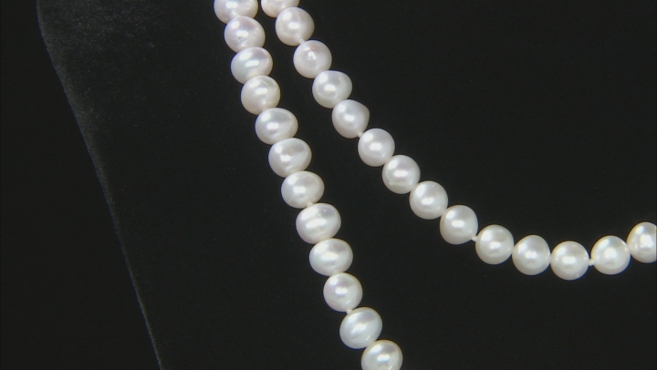 White Cultured Freshwater Pearl Rhodium Over Sterling Silver 36 Inch Strand Necklace Video Thumbnail