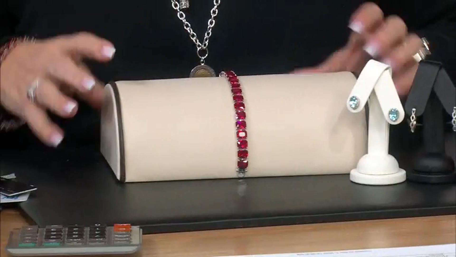 Red Lab Created Ruby Rhodium Over Sterling Silver Tennis Bracelet 49.66ctw Video Thumbnail