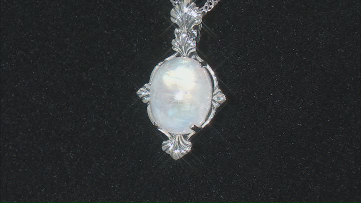 White Rainbow Moonstone Sterling Silver Pendant With Chain Video Thumbnail
