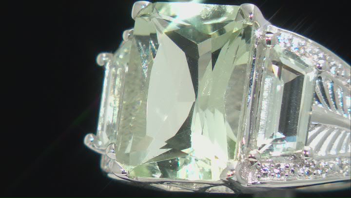 Green Prasiolite Rhodium Over Sterling Silver Ring 9.35ctw Video Thumbnail