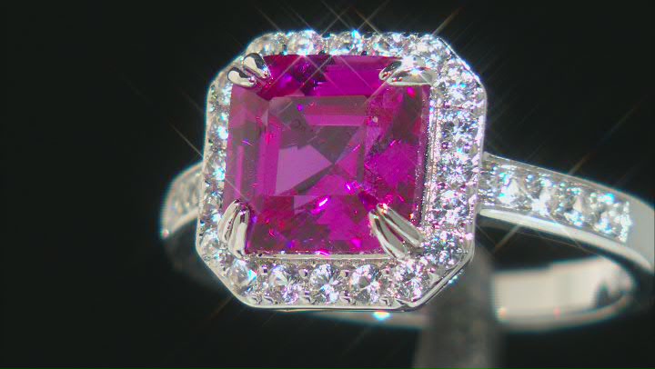 Pink Lab Created Sapphire Rhodium Over Silver Ring 3.80ctw Video Thumbnail