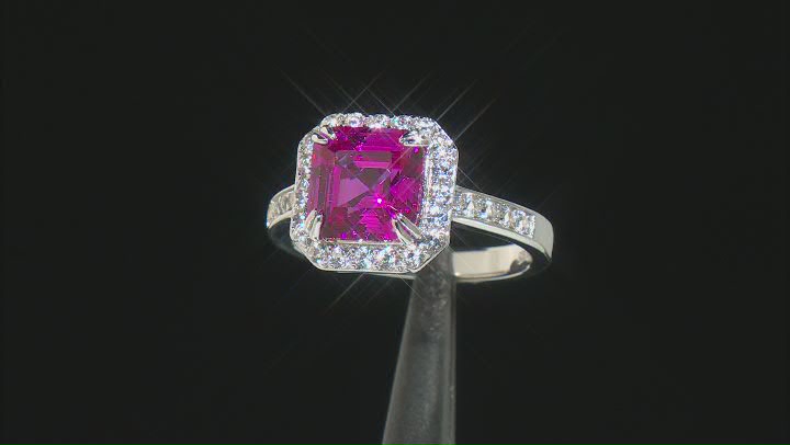 Pink Lab Created Sapphire Rhodium Over Silver Ring 3.80ctw Video Thumbnail