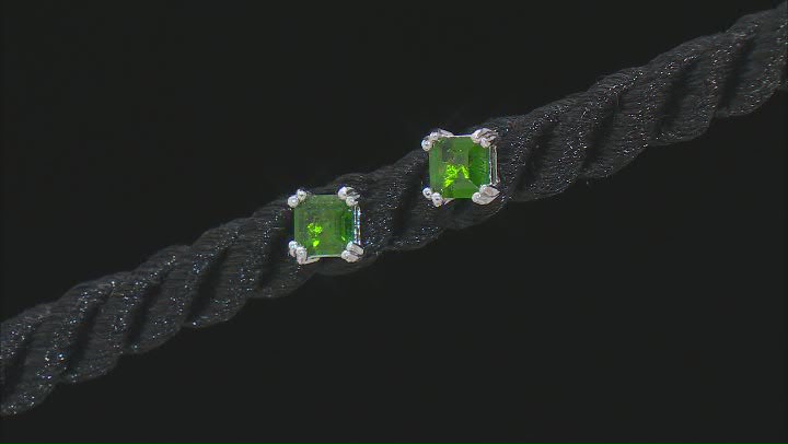 Green Chrome Diopside Rhodium Over Sterling Silver Stud Earrings 0.58ctw Video Thumbnail