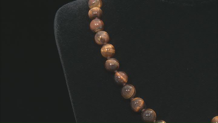 Brown Tiger Eye Rhodium Over Sterling Silver Bead Necklace Video Thumbnail