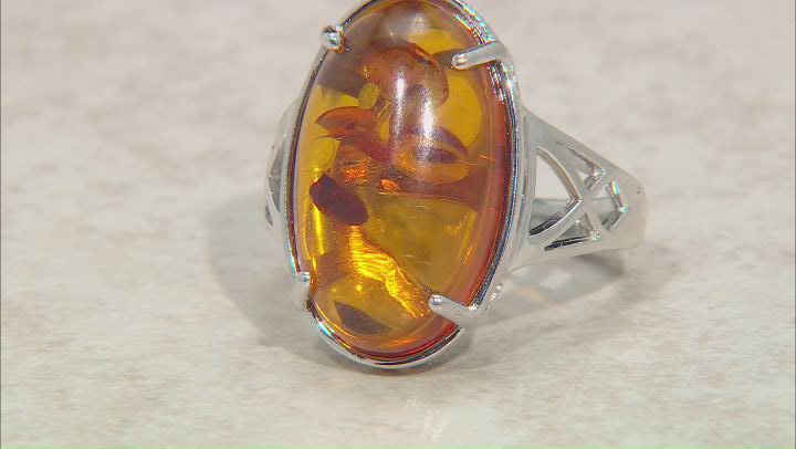 Orange Amber Rhodium Over Sterling Silver Solitaire Ring Video Thumbnail