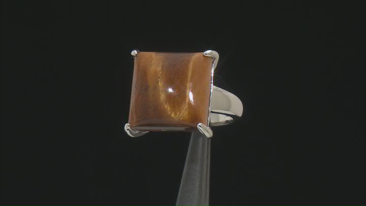 Brown Tiger's Eye Rhodium Over Sterling Silver Solitaire Ring Video Thumbnail