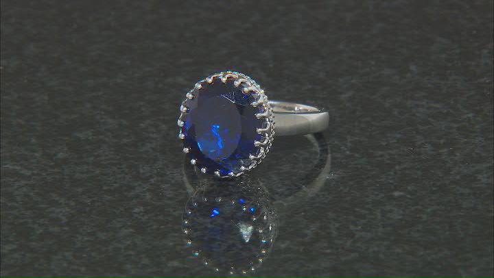 Blue Lab Created Spinel Rhodium Over Sterling Silver Ring 10.25ct Video Thumbnail
