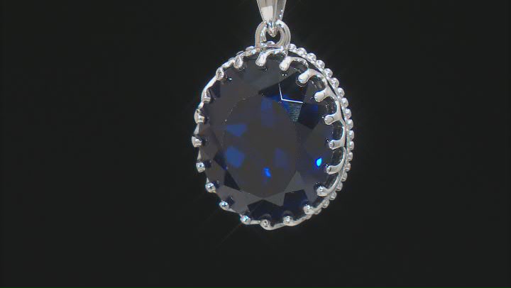 Blue Lab Created Spinel Rhodium Over Sterling Silver Pendant with Chain 10.25ct Video Thumbnail