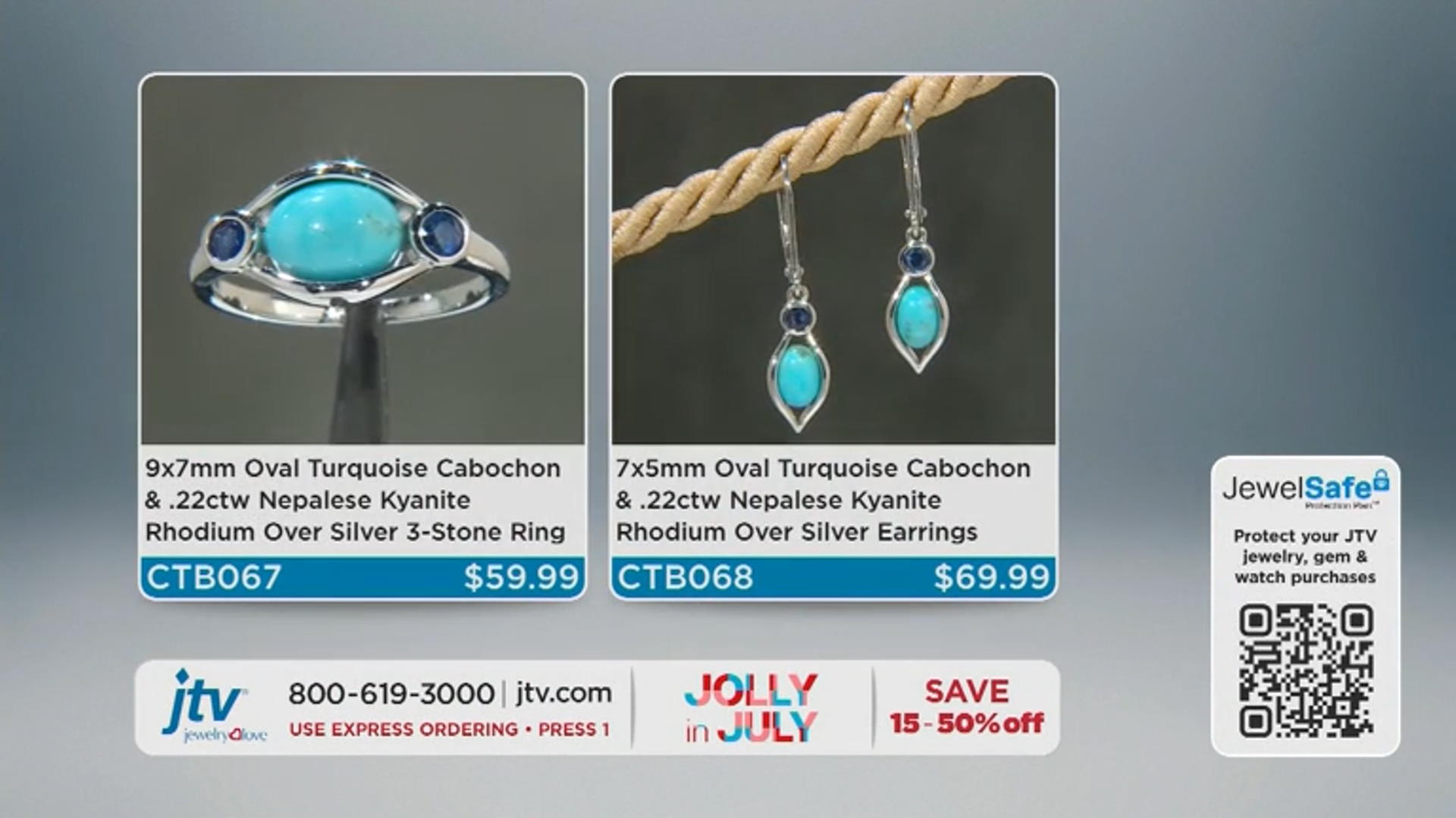 Blue Oval Cabochon Turquoise Rhodium Over Silver 3-Stone Ring 0.22ctw Video Thumbnail