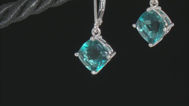 Teal Fluorite Rhodium Over Sterling Silver Dangle Earrings 4.42ctw Video Thumbnail