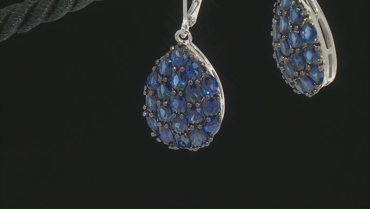 Blue Lab Created Sapphire Rhodium Over Silver Dangle Earrings 7.11ctw Video Thumbnail