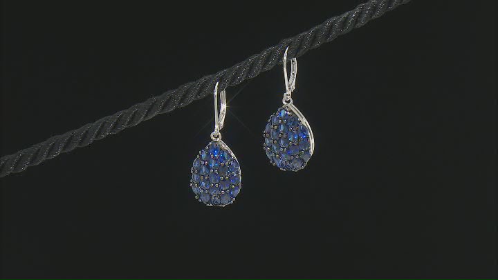Blue Lab Created Sapphire Rhodium Over Silver Dangle Earrings 7.11ctw Video Thumbnail