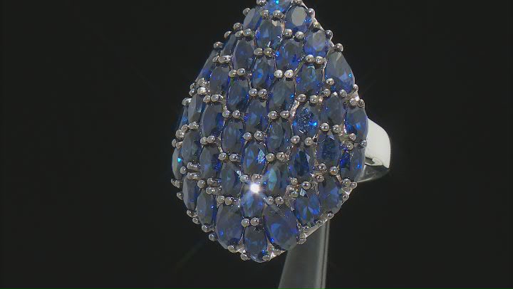 Blue Lab Created Sapphire Rhodium Over Sterling Silver Ring 13.97ctw Video Thumbnail