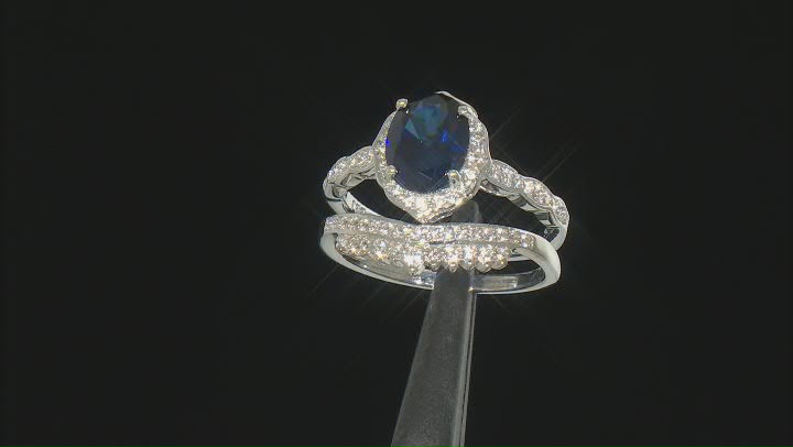 Blue Lab Created Sapphire Rhodium Over Silver Ring Set 2.57ctw Video Thumbnail