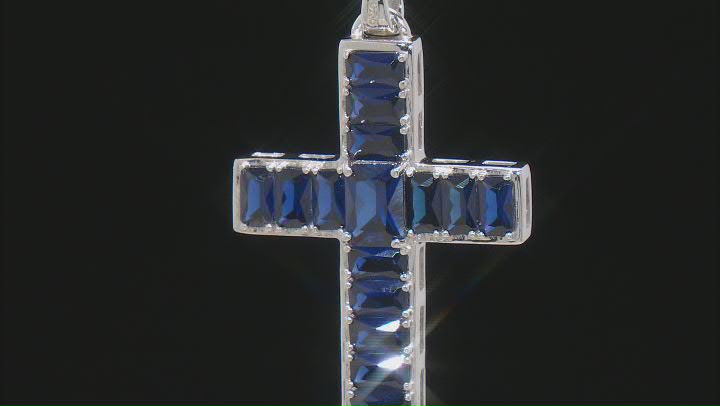 Blue Lab Created Sapphire Rhodium Over Silver Cross Pendant with Chain 5.92ctw Video Thumbnail