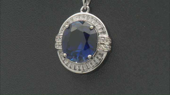 Blue Lab Created Sapphire Rhodium Over Silver Pendant with Chain 10.33ctw Video Thumbnail