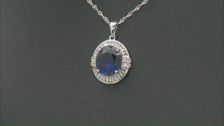 Blue Lab Created Sapphire Rhodium Over Silver Pendant with Chain 10.33ctw Video Thumbnail