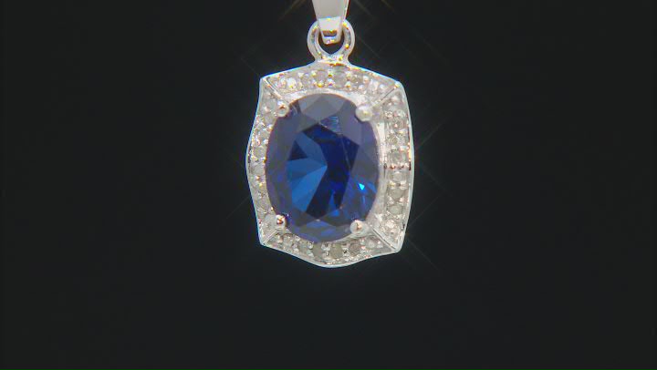 Blue Lab Created Sapphire Rhodium Over Silver Pendant Chain 2.19ctw Video Thumbnail