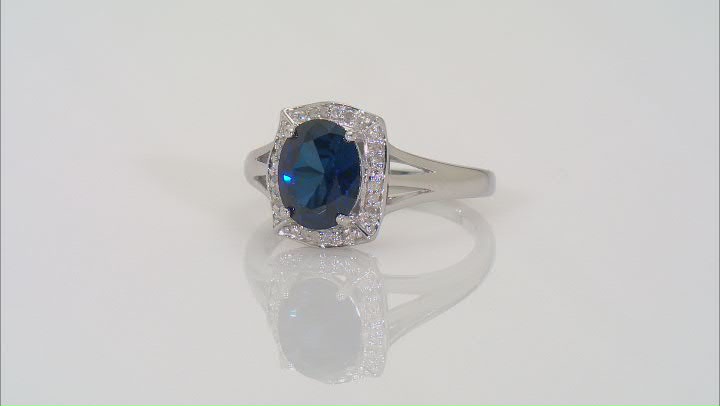 Blue Lab Created Sapphire Rhodium Over Silver Ring 2.19ctw Video Thumbnail