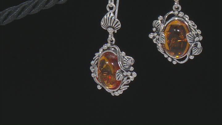 Orange Amber Sterling Silver Dangle Earrings Video Thumbnail