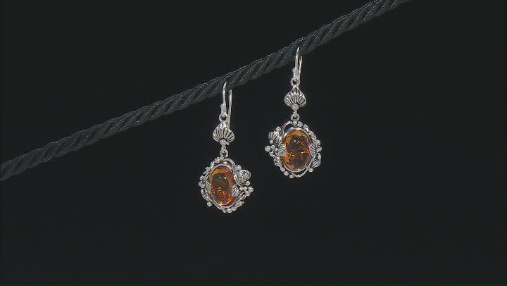 Orange Amber Sterling Silver Dangle Earrings Video Thumbnail