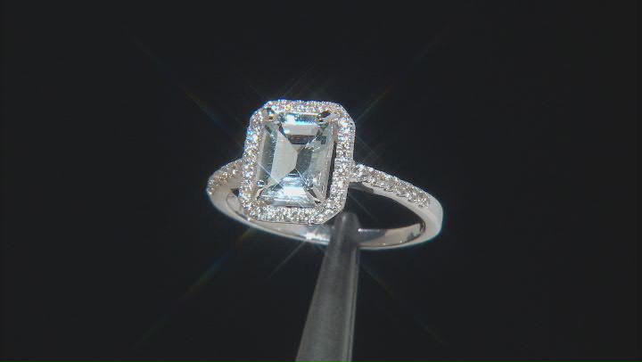 Blue Aquamarine Rhodium Over Sterling Silver Ring 1.34ctw Video Thumbnail