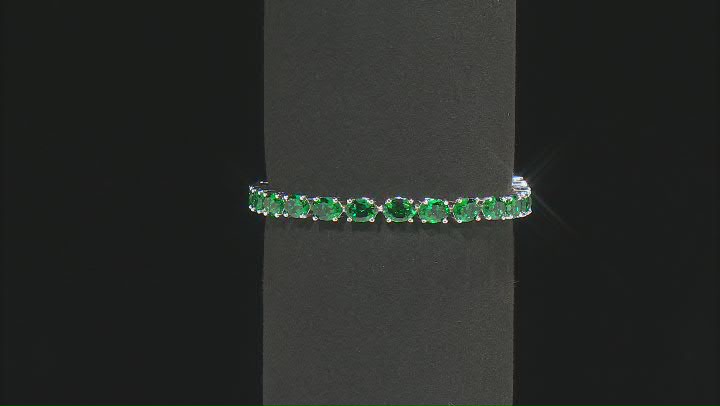 Green Lab Created Emerald Rhodium Over Sterling Silver Tennis Bracelet 15.09ctw Video Thumbnail