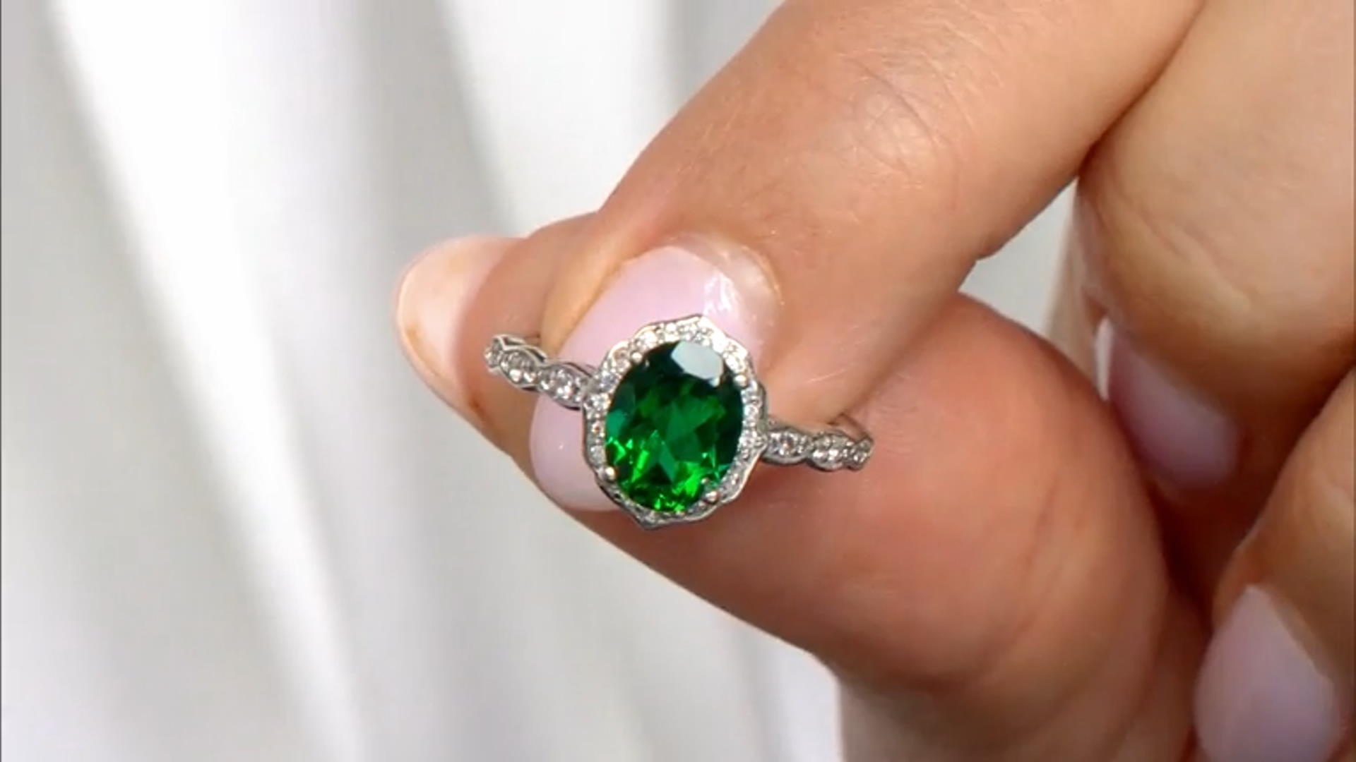 Green Lab Created Emerald Rhodium Over Sterling Silver Ring Set 1.84ctw Video Thumbnail