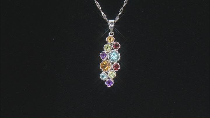 Multi-Gem Rhodium Over Sterling Silver Pendant With Chain 1.90ctw Video Thumbnail