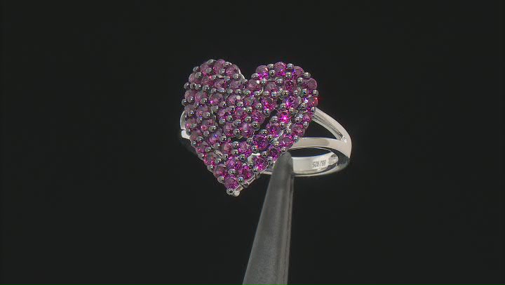 Raspberry Rhodolite Rhodium Over Sterling Silver Heart Ring 2.15ctw Video Thumbnail