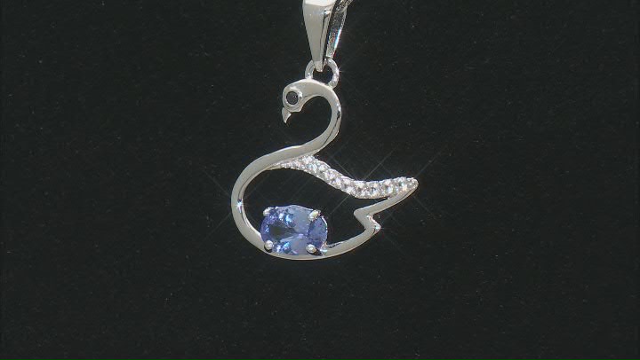 Blue Tanzanite Rhodium Over Silver Swan Pendant With Chain 0.59ctw Video Thumbnail