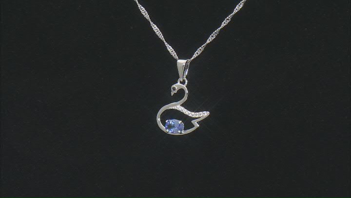 Blue Tanzanite Rhodium Over Silver Swan Pendant With Chain 0.59ctw Video Thumbnail