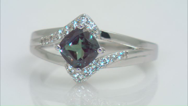 Blue Lab Created Alexandrite Rhodium Over Sterling Silver Ring 1.15ctw Video Thumbnail