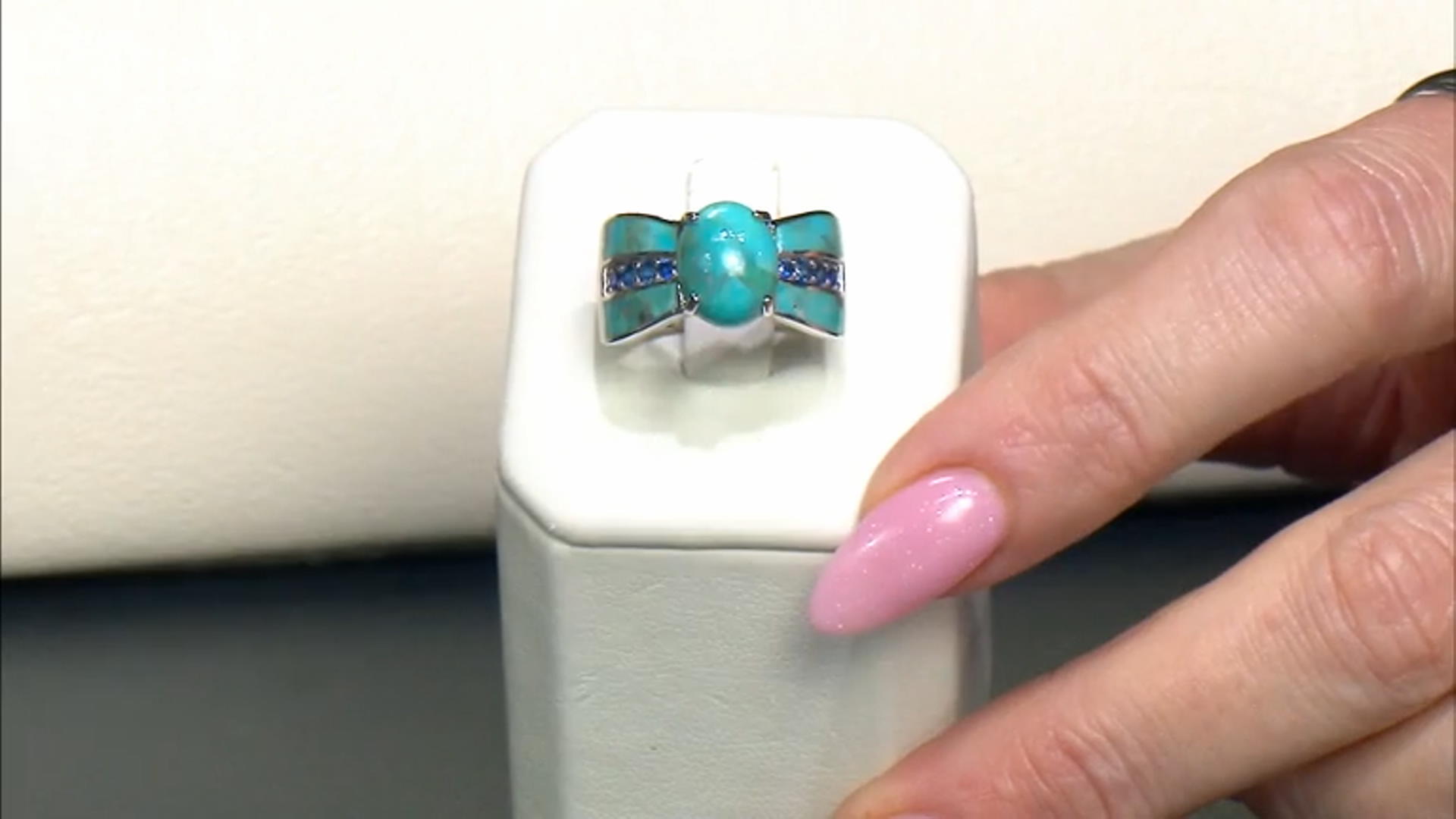 Blue Turquoise Rhodium Over Silver Ring 0.23ctw Video Thumbnail