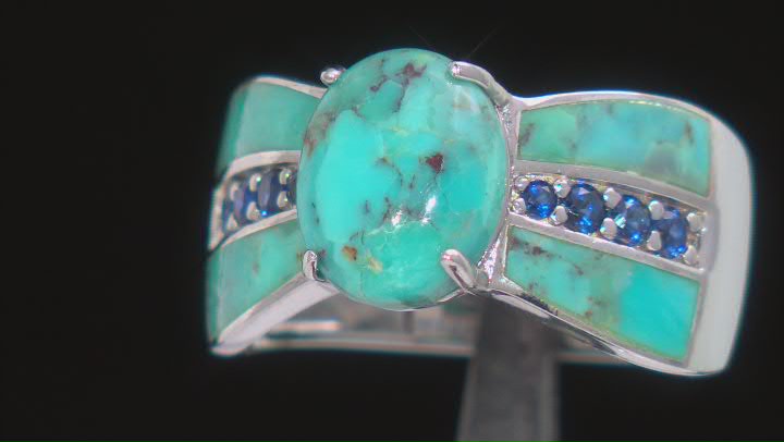 Blue Turquoise Rhodium Over Silver Ring 0.23ctw Video Thumbnail